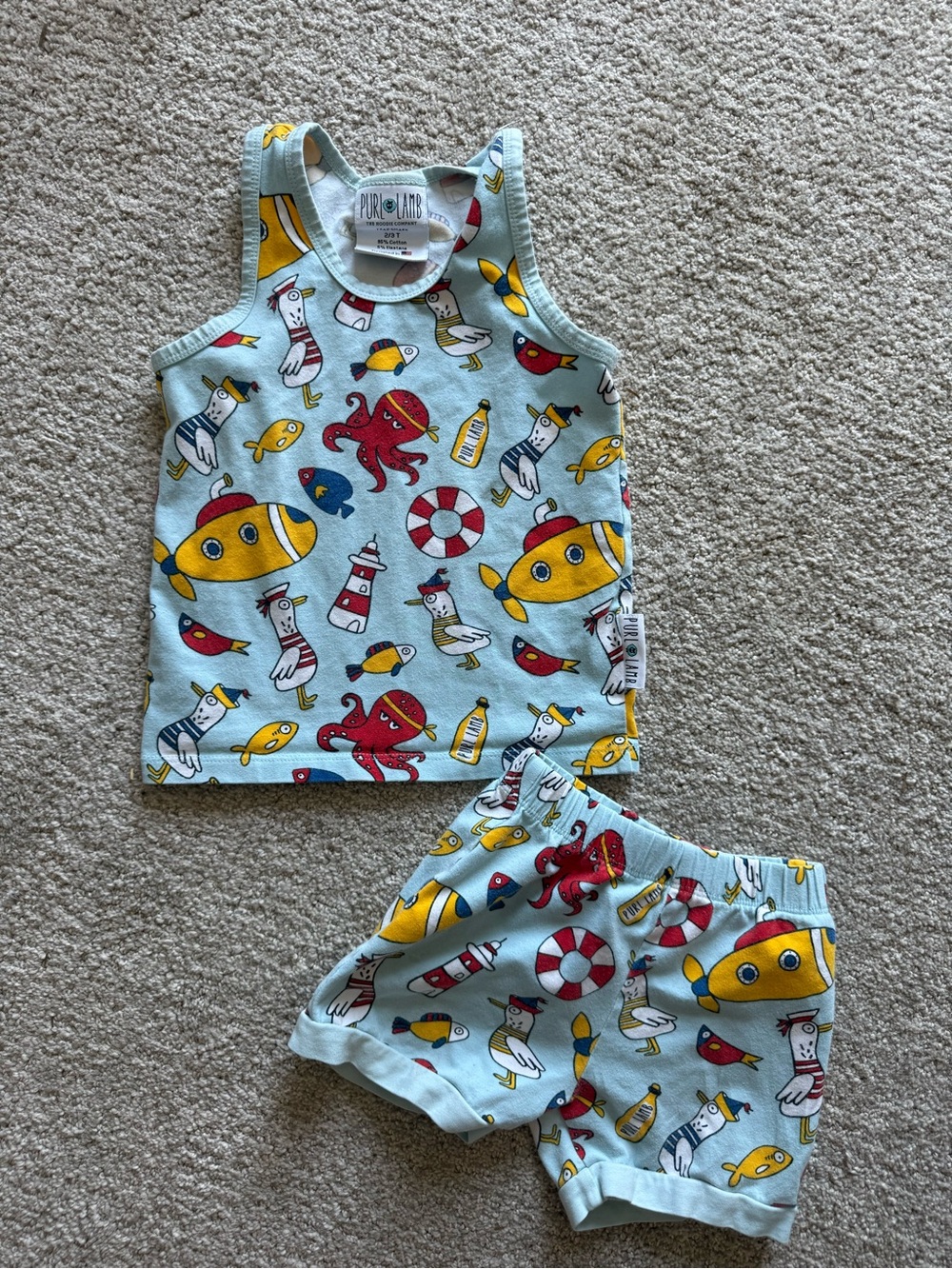 Purl Lamb tank and short set in marine life print 2T-3T